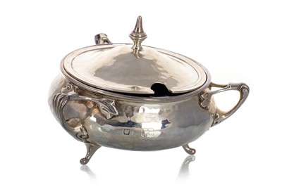 Lot 1185 - ART NOUVEAU HAMMERED SILVER PRESERVE BOWL AND COVER