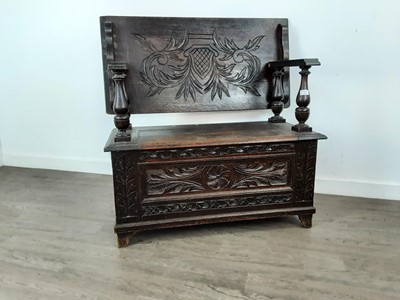 Lot 475 - STAINED OAK MONK'S BENCH