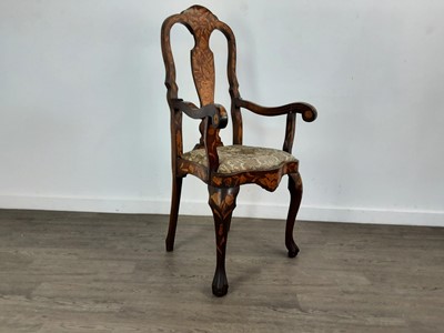 Lot 474 - DUTCH WALNUT AND MARQUETRY ARMCHAIR