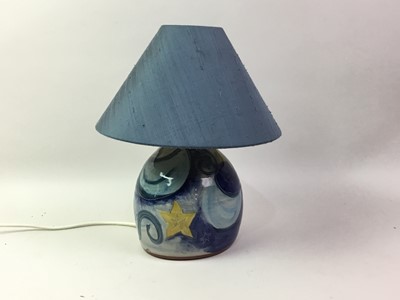 Lot 480 - THREE TABLE LAMPS, FOOTSTOOL AND WALL MIRROR