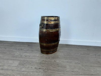 Lot 542 - OAK COPPERED BARREL STICK STAND