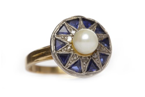 Lot 306 - PEARL AND SAPPHIRE RING the spherical pearl of...
