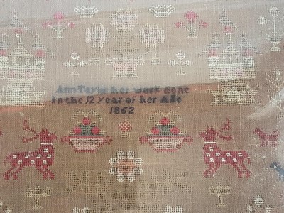 Lot 514 - MID 19TH CENTURY PICTORIAL AND ALPHABETICAL NEEDLEWORK SAMPLER