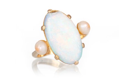 Lot 435 - OPAL AND FAUX PEARL RING