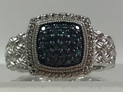 Lot 645 - TREATED BLUE DIAMOND RING AND PAIR OF EARRINGS