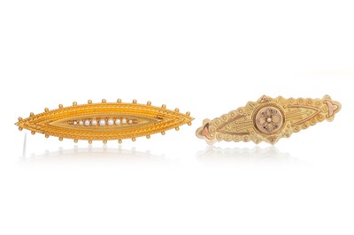 Lot 456 - TWO VICTORIAN GOLD BAR BROOCHES