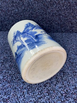 Lot 804 - GROUP OF THREE CHINESE BLUE AND WHITE BRUSH POTS