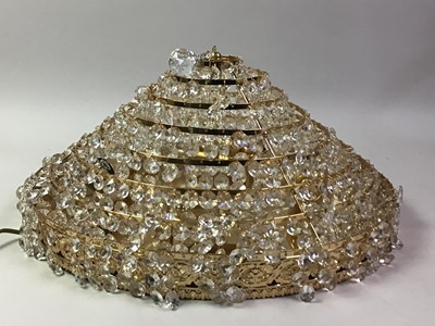 Lot 214 - PAIR OF GILT METAL AND CRYSTAL DROP CEILING LIGHTS