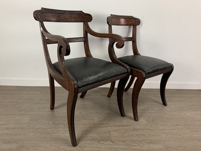 Lot 205 - ROSEWOOD DINING TABLE AND SIX CHAIRS