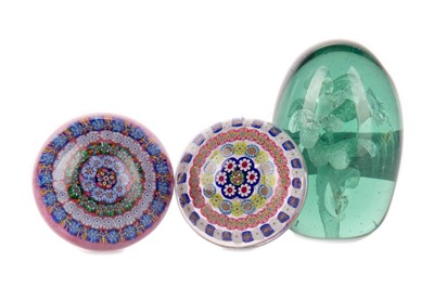 Lot 1369 - ATTRIBUTED TO MONART, TWO GLASS MILLEFIORI PAPERWEIGHTS