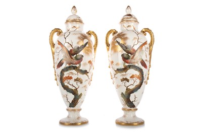 Lot 1363 - ROYAL BONN, PAIR OF AESTHETIC MOVEMENT VASES AND COVERS