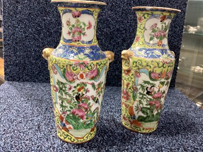 Lot 818 - PAIR OF CHINESE CANTONESE FAMILLE JAUNE VASES