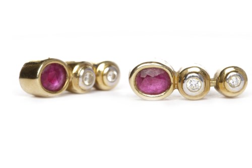 Lot 365 - PAIR OF NINE CARAT GOLD RUBY AN DIAMOND...