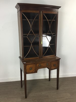 Lot 1365 - MAHOGANY AND EBONY STRUNG BOOKCASE ON STAND