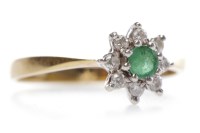Lot 367 - EMERALD AND DIAMOND CLUSTER RING the central...