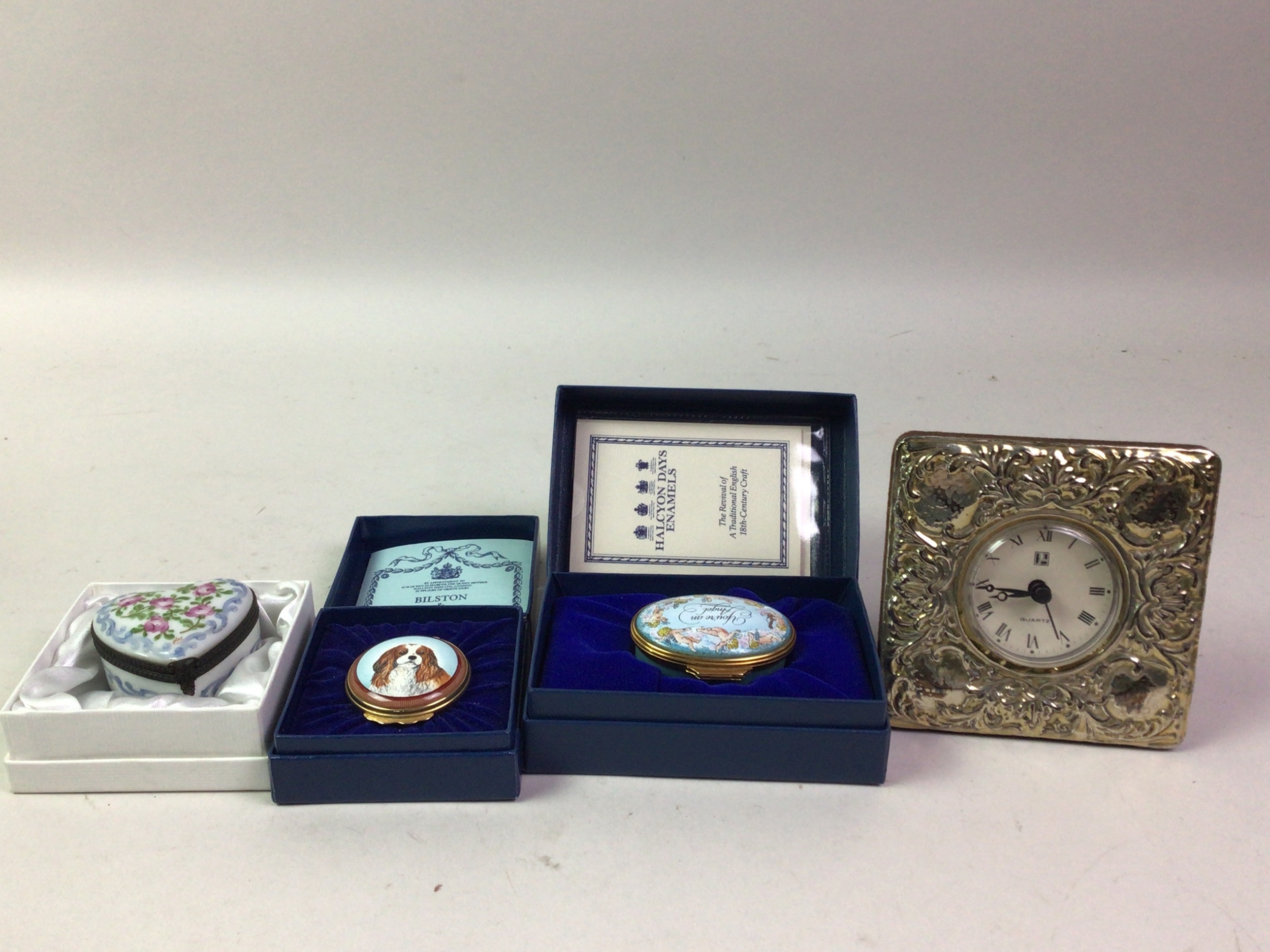 Lot 60 - HALCYON DAYS ENAMEL CARRIAGE CLOCK,