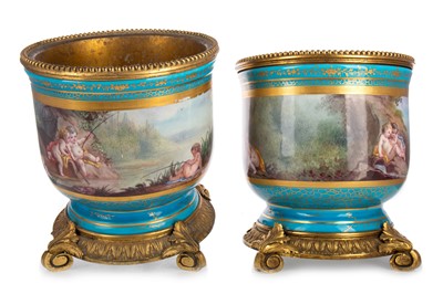 Lot 1381 - PAIR OF FRENCH ORMULU MOUNTED PORCELAIN CACHEPOTS