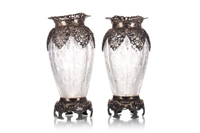 Lot 1233 - PAIR OF VICTORIAN SILVER MOUNTED CUT GLASS VASES