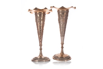 Lot 825 - PAIR OF SOUTH-EAST ASIAN WHITE METAL VASES