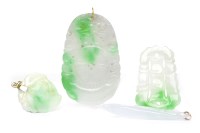 Lot 391 - FOUR JADE PENDANTS three with carved...