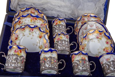 Lot 1387 - EDWARDIAN SILVER MOUNTED COMPOSITE AYNSLEY COFFEE SERVICE