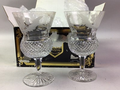 Lot 222 - THREE BOXED PAIRS OF EDINBURGH CRYSTAL THISTLE PATTERN WINE GLASSES