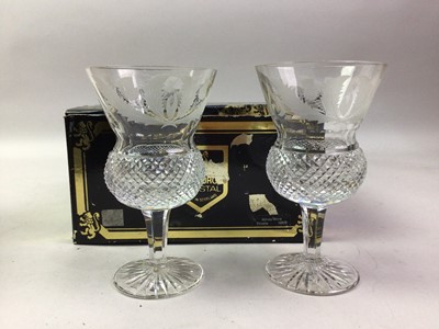 Lot 222 - THREE BOXED PAIRS OF EDINBURGH CRYSTAL THISTLE PATTERN WINE GLASSES