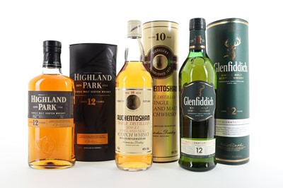 Lot 287 - AUCHENTOSHAN 10 YEAR OLD 75CL, HIGHLAND PARK 12 YEAR OLD AND GLENFIDDICH 12 YEAR OLD