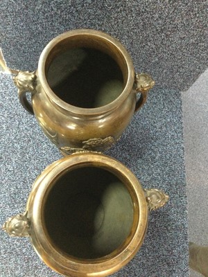 Lot 827 - PAIR OF JAPANESE BRONZE AND MIXED METAL VASES