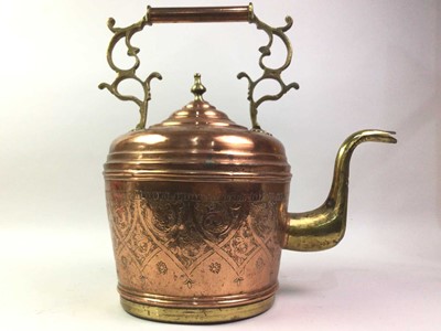 Lot 470 - LARGE COPPER AND BRASS TEAPOT