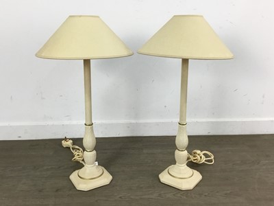 Lot 439 - TWO PAIRS OF CREAM PAINTED TABLE LAMPS