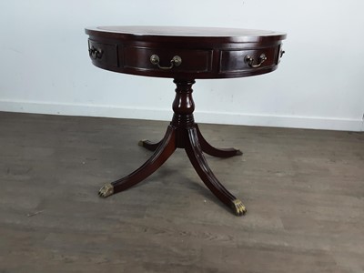 Lot 475 - REPRODUCTION MAHOGANY DRUM TABLE