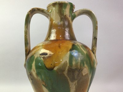 Lot 496 - FRENCH POTTERY TWIN HANDLED URN