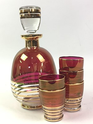 Lot 507 - RUBY AND GILT GLASS LIQUEUR GLASS AND SIX GLASSES