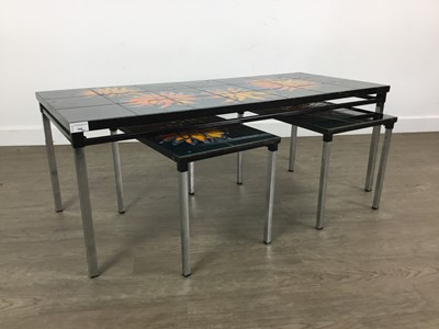 Lot 508 - NEST OF THREE MID CENTURY STYLE TILE TOP TABLES