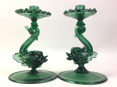 Lot 590 - PAIR OF MURANO GLASS CANDLESCTICKS