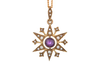 Lot 470a - EDWARDIAN AMETHYST AND SEED PEARL STAR PENDANT