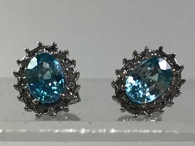 Lot 63 - TWO PAIRS OF BLUE GEM AND DIAMOND EARRINGS