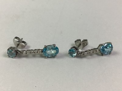 Lot 63 - TWO PAIRS OF BLUE GEM AND DIAMOND EARRINGS