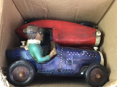 Lot 102 - PAIR OF PAINTED POTTERY RACING CARS
