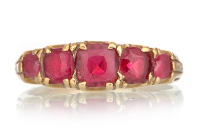 Lot 675 - RUBY FIVE STONE RING