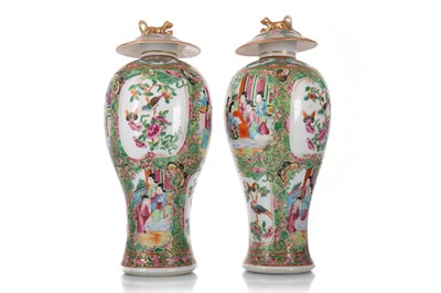 Lot 835 - PAIR OF CHINESE CANTONESE LIDDED VASES