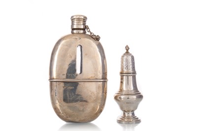 Lot 1264 - VICTORIAN SILVER MOUNTED HIP FLASK AND A PEPPERETTE