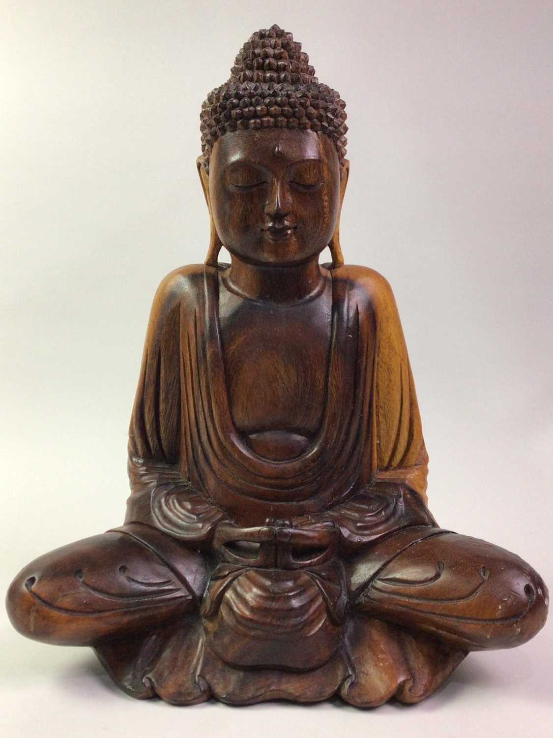 Lot 251 - ASIAN CARVED WOODEN BUDDHA,