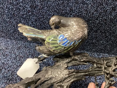 Lot 856 - IN THE MANNER OF HASEGAWA ISSEI (GYOKUTOSAI), JAPANESE SILVER AND ENAMEL FIGURE OF A WOOD PIGEON