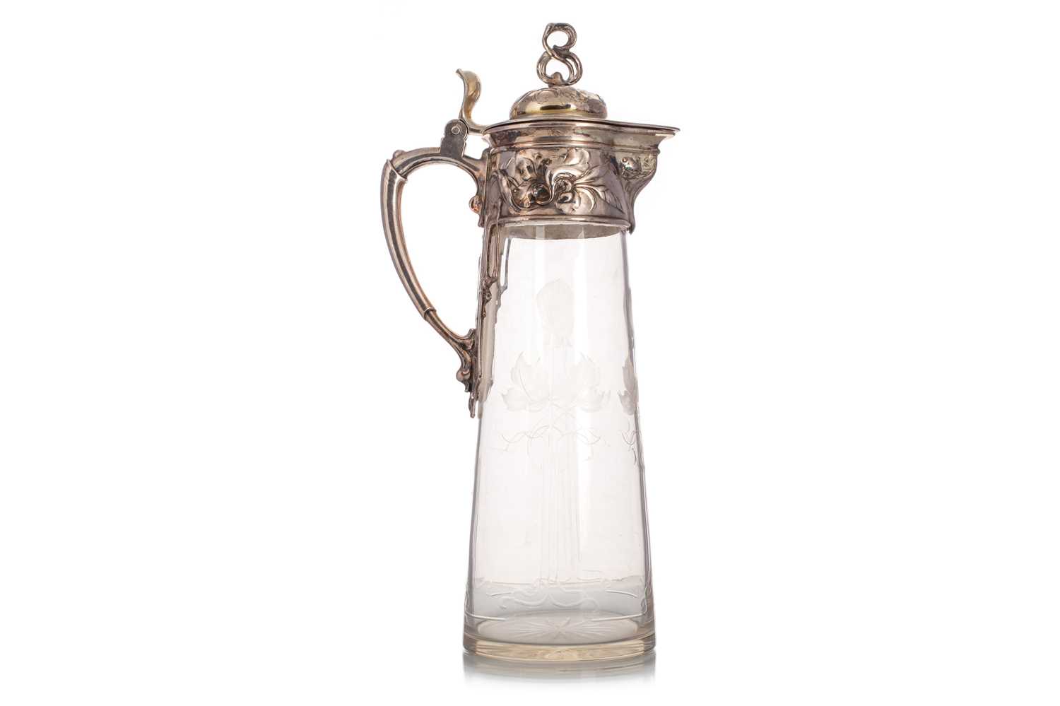 Lot 50 - WMF, ART NOUVEAU SILVER PLATE AND CLEAR GLASS CLARET JUG