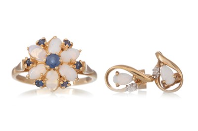 Lot 616 - OPAL AND SAPPHIRE RING AND A PAIR OF EARRINGS