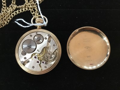 Lot 850 - NINE CARAT GOLD OPEN FACE POCKET WATCH AND CHAIN