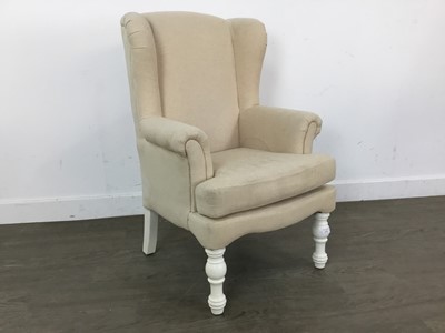 Lot 371 - CHILD'S UPHOLSTERED WING BACK ARMCHAIR