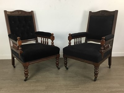 Lot 369 - PAIR OF VICTORIAN MAHOGANY HIGH BACK ARMCHAIRS